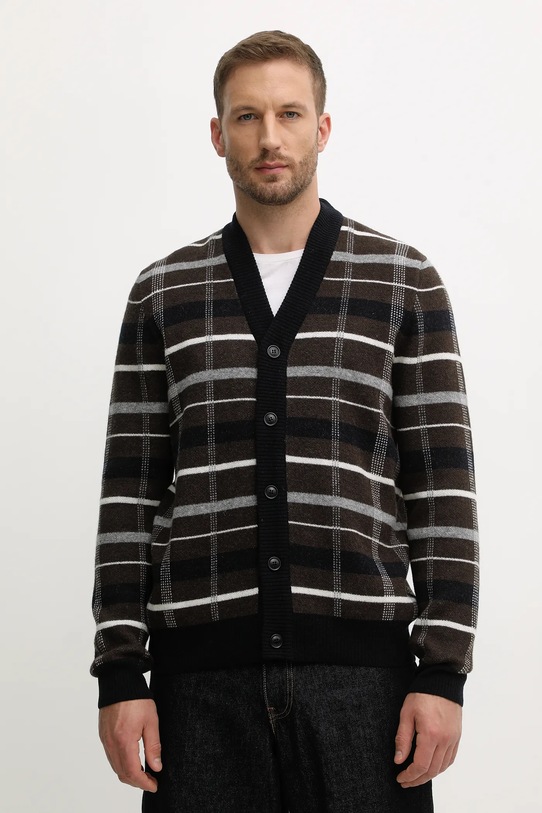 Barbour kardigan wełniany KANE wełna brązowy MKN1668