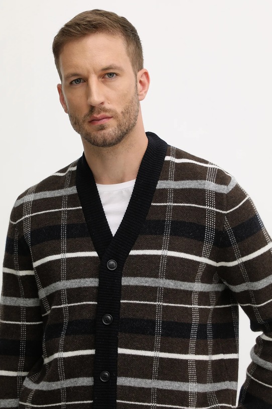 Barbour kardigan wełniany KANE brązowy MKN1668