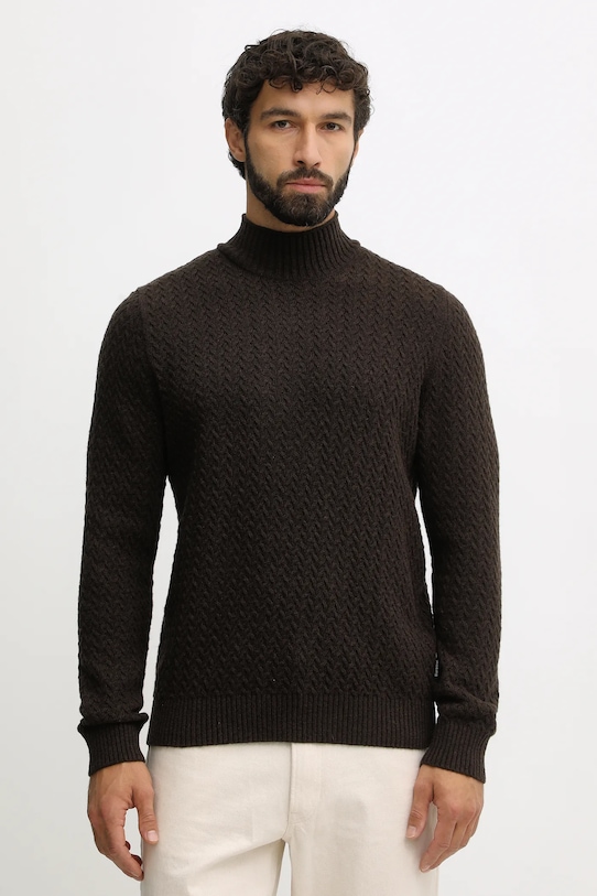 Barbour sweter wełniany wełna brązowy MKN1669