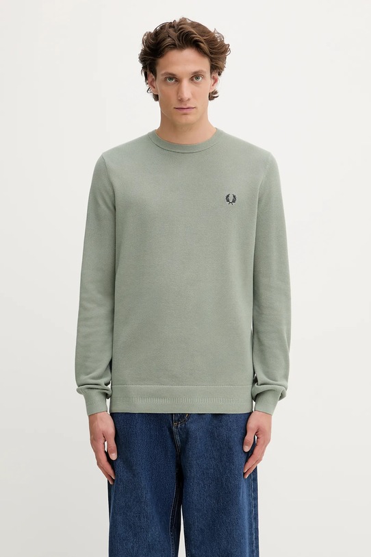 Βαμβακερό πουλόβερ Fred Perry λείο πράσινο K1309