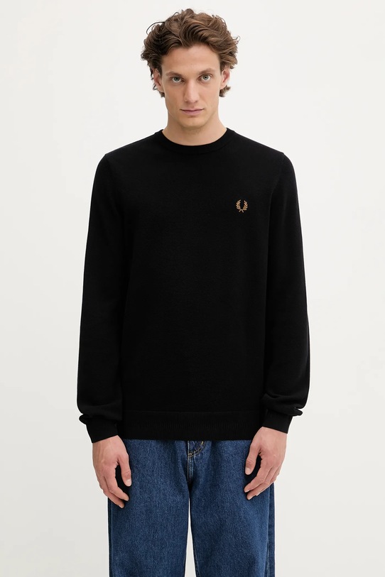 Fred Perry sweter bawełniany gładkie czarny K1309