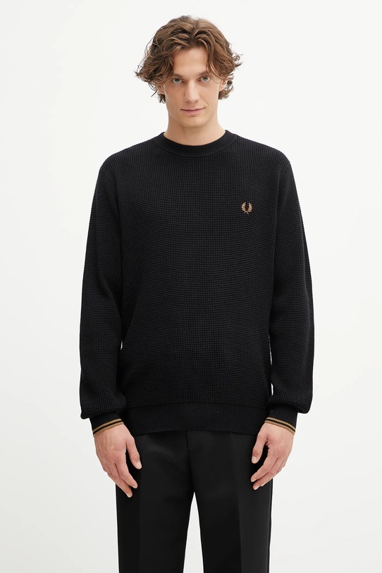 Fred Perry sweter bawełniany gładkie czarny K6507