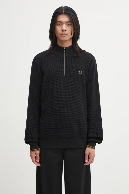 Fred Perry sweter bawełniany gładkie czarny K8557