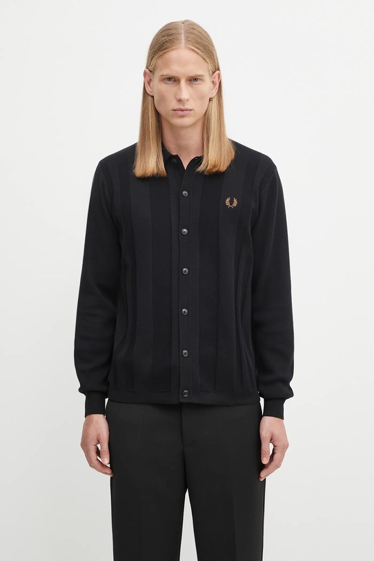 Fred Perry kardigan bawełniany gładkie czarny K9726