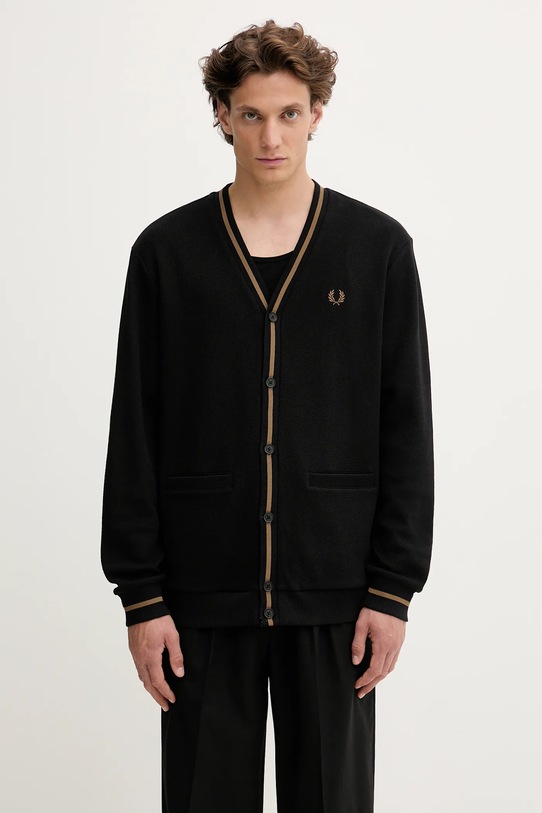 Fred Perry kardigan bawełniany gładkie czarny M2654