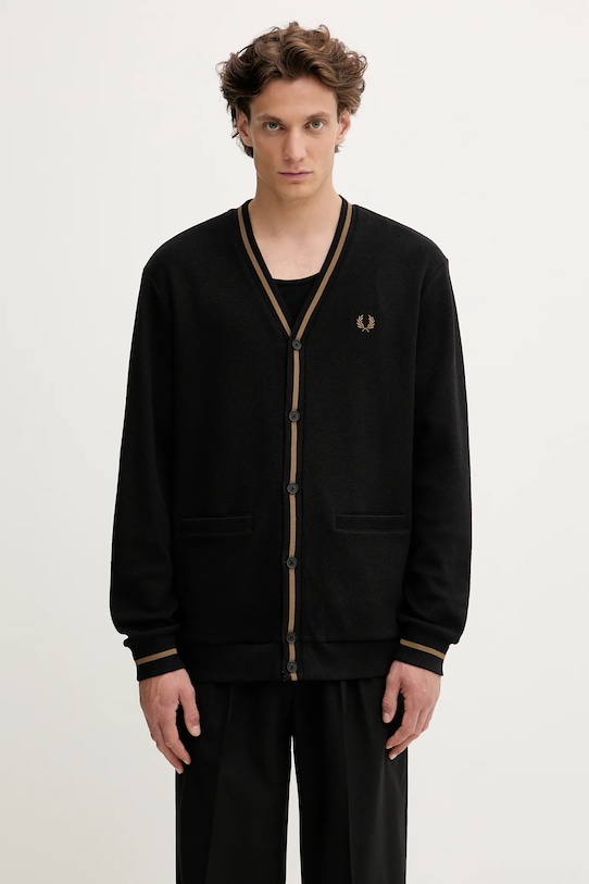 Fred Perry cotton cardigan fine-knit black M2654
