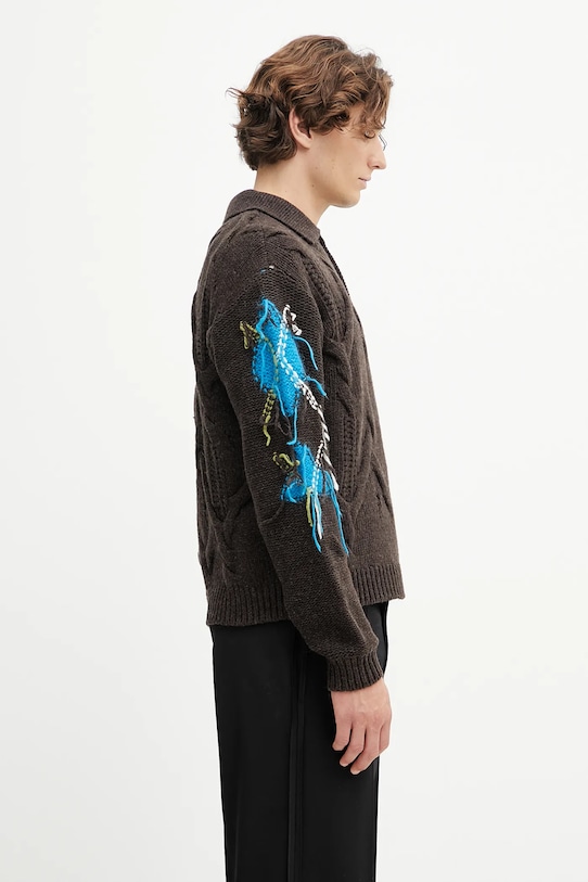 Andersson Bell sweter z wełną Argyle Fisherman Polo brązowy atb1346m