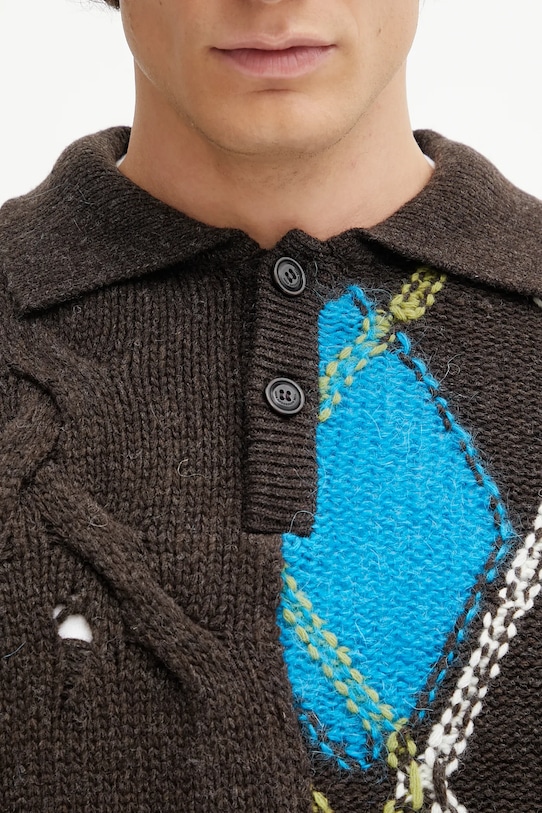 Andersson Bell sweter z wełną Argyle Fisherman Polo atb1346m brązowy