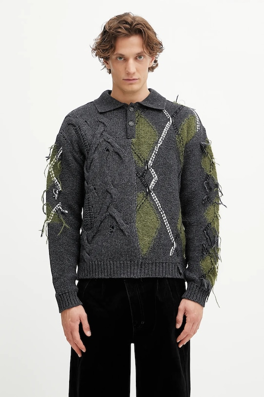 Свитер с шерстью Andersson Bell Argyle Fisherman Polo плотний серый atb1346m