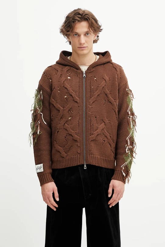Andersson Bell kardigan z wełną Argyle Fisherman Hood Zip-Up gruba brązowy atb1347u