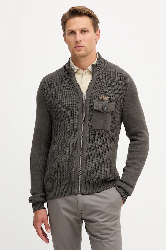 Aeronautica Militare cardigan din bumbac grosime medie gri MA1565UL00409