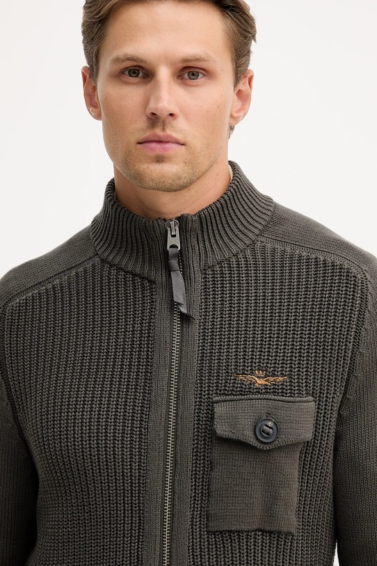 Хлопковый кардиган Aeronautica Militare серый MA1565UL00409