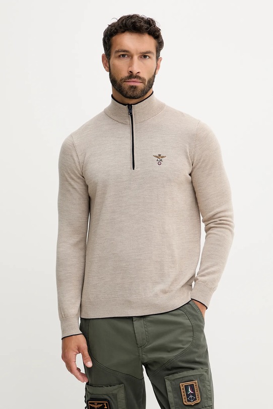 Aeronautica Militare sweter wełniany aplikacja beżowy MA1570UL00415