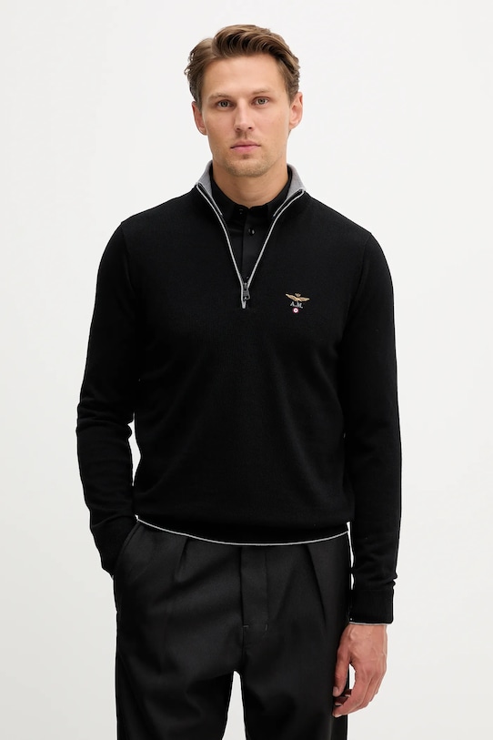 Vlněný svetr Aeronautica Militare nášivka černá MA1570UL00415