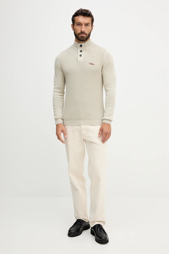 Βαμβακερό πουλόβερ Aeronautica Militare MA1572UL00409 μπεζ AW25