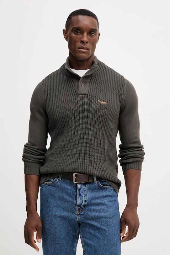 Pamučni pulover Aeronautica Militare pamuk siva MA1572UL00409