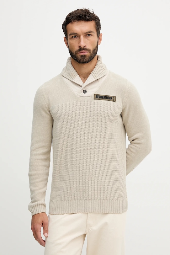 Aeronautica Militare pulover de bumbac grosime medie bej MA1574UL00539