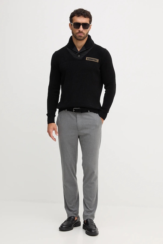 Βαμβακερό πουλόβερ Aeronautica Militare MA1574UL00539 μαύρο AW25