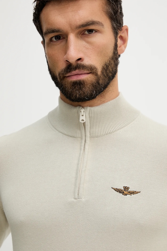 Βαμβακερό πουλόβερ Aeronautica Militare μπεζ MA1578UL00506