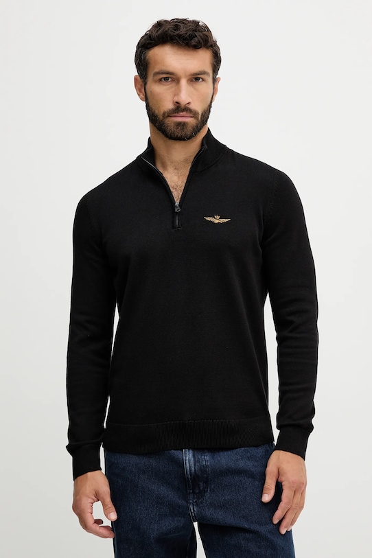 Βαμβακερό πουλόβερ Aeronautica Militare βαμβάκι μαύρο MA1578UL00506