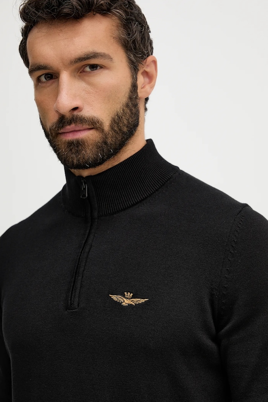Βαμβακερό πουλόβερ Aeronautica Militare μαύρο MA1578UL00506