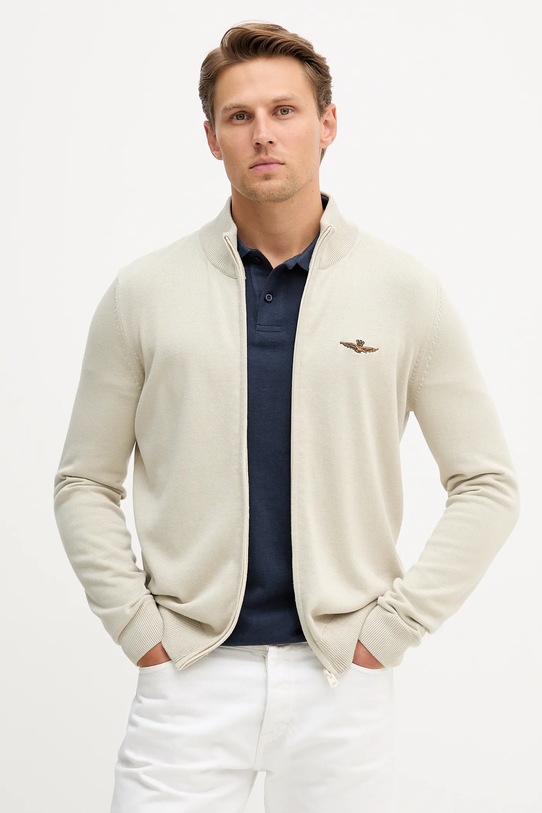 Aeronautica Militare kardigan bawełniany bawełna beżowy MA1580UL00506