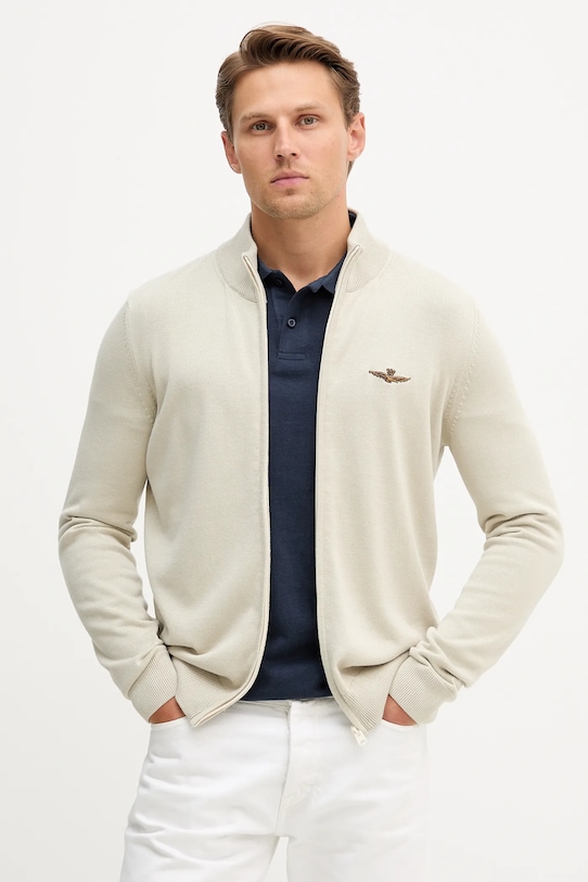 Aeronautica Militare cardigan din bumbac imprimeu bej MA1580UL00506