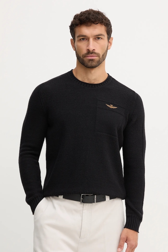 Μάλλινη μπλουζα Aeronautica Militare λεπτό μαύρο MA1586UL00904