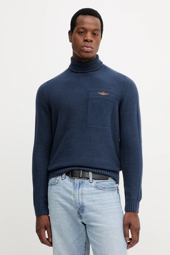 Aeronautica Militare pulover de lână grosime medie bleumarin MA1587UL00904