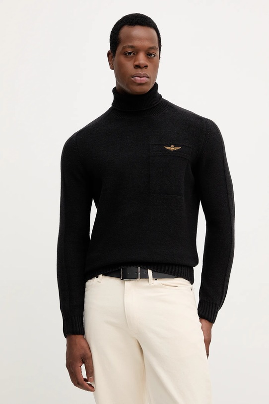 Aeronautica Militare pulover de lână grosime medie negru MA1587UL00904