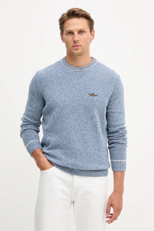 Μάλλινη μπλουζα Aeronautica Militare μαλλί μπλε MA1608UL00924