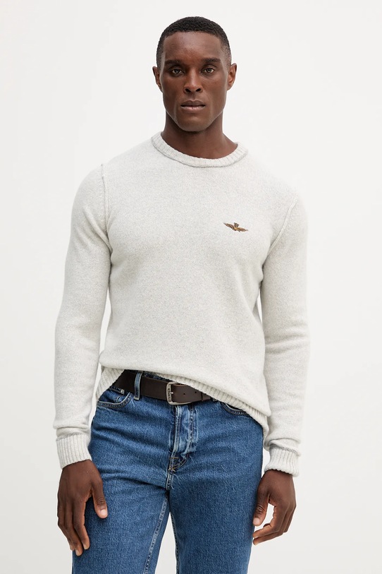 Aeronautica Militare sweter z wełną okrągły szary MA1608UL00924