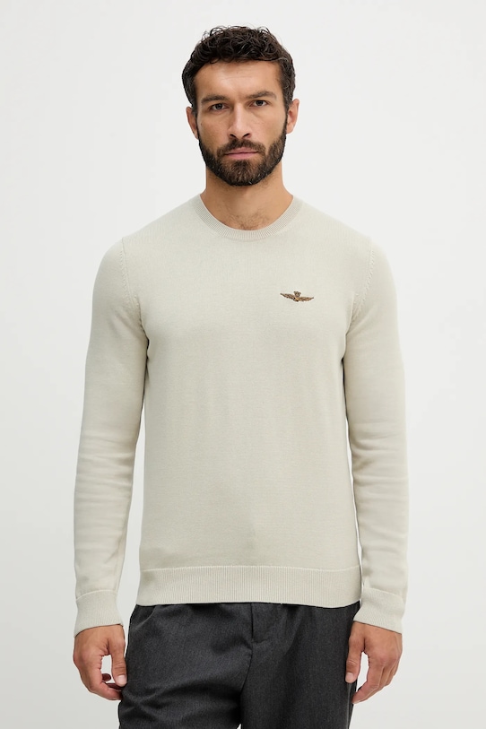 Βαμβακερό πουλόβερ Aeronautica Militare βαμβάκι μπεζ MA1611UL00506