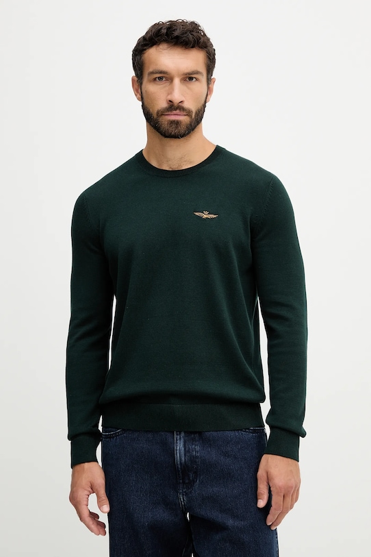 Βαμβακερό πουλόβερ Aeronautica Militare βαμβάκι πράσινο MA1611UL00506