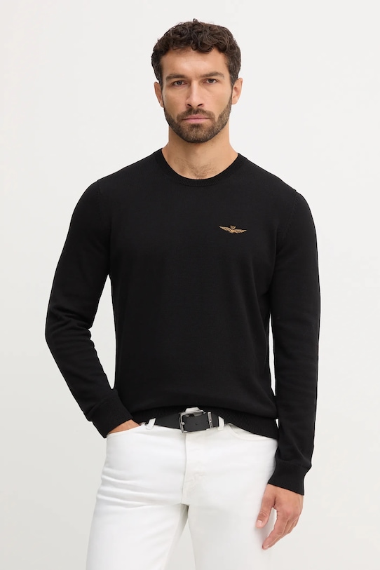 Βαμβακερό πουλόβερ Aeronautica Militare βαμβάκι μαύρο MA1611UL00506
