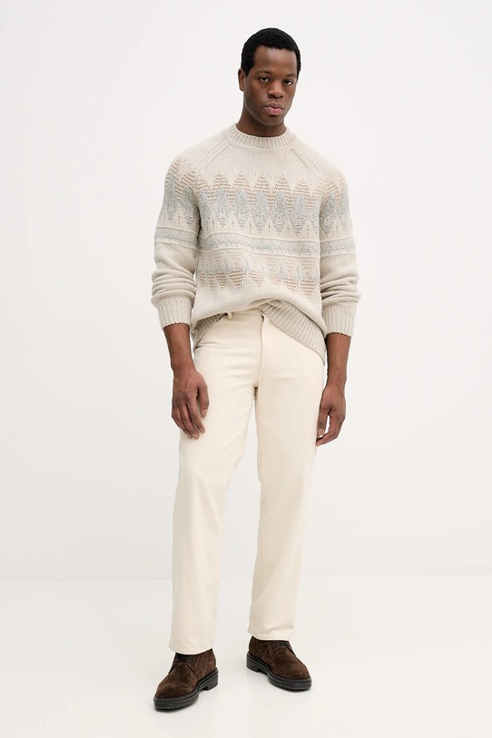 BOSS Orange sweter z dodatkiem wełny 50548686 beżowy AW25