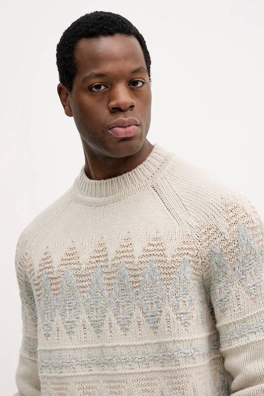 BOSS Orange sweter z dodatkiem wełny beżowy 50548686