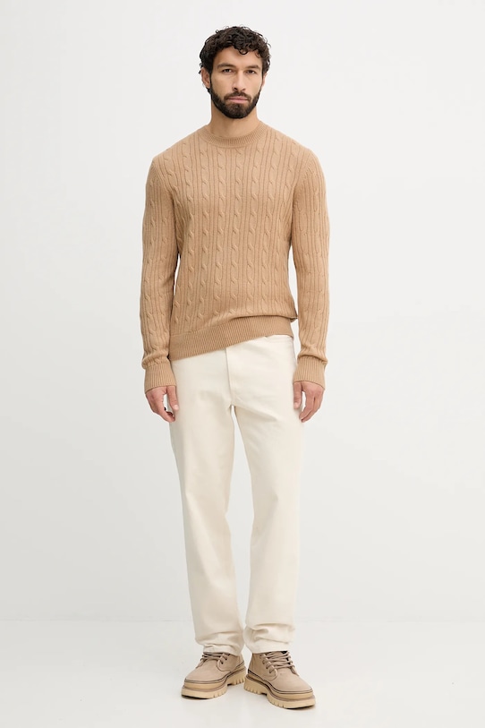 BOSS sweter z domieszką kaszmiru 50549975 beżowy AW25