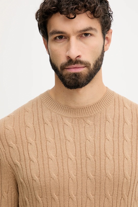 BOSS sweter z domieszką kaszmiru beżowy 50549975