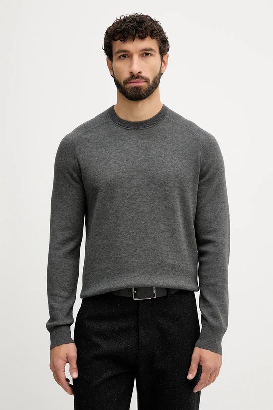 BOSS sweter z dodatkiem wełny okrągły szary 50549977