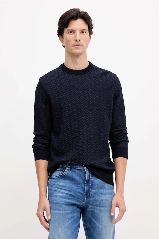BOSS sweter z dodatkiem wełny okrągły granatowy 50549985