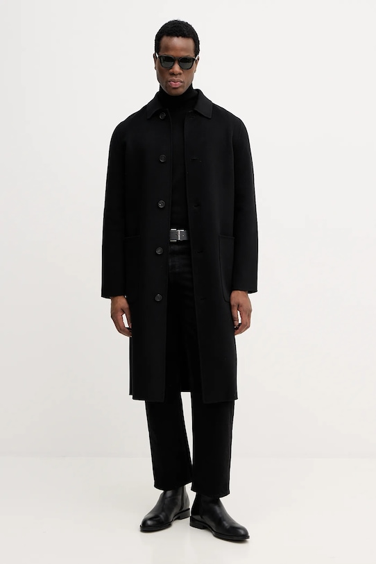 BOSS sweter z domieszką jedwabiu 50550015 czarny AW25