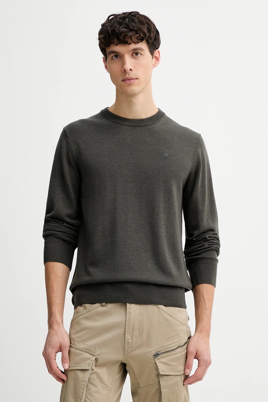 Vlněný svetr G-Star kulatý zelená D27686.B692