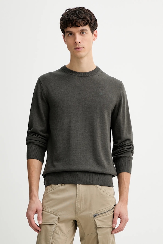Vlněný svetr G-Star kulatý zelená D27686.B692