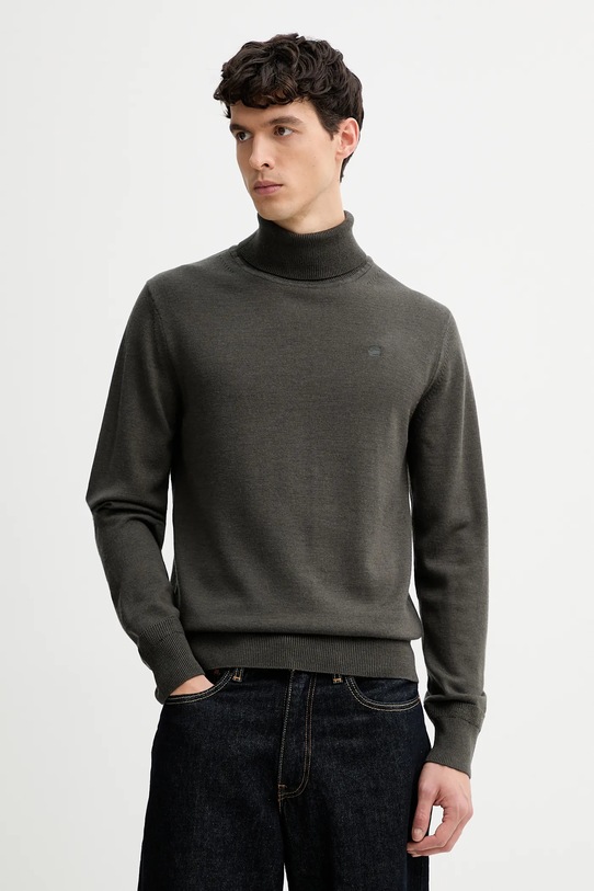 Vlněný svetr G-Star rolák zelená D27706.B692