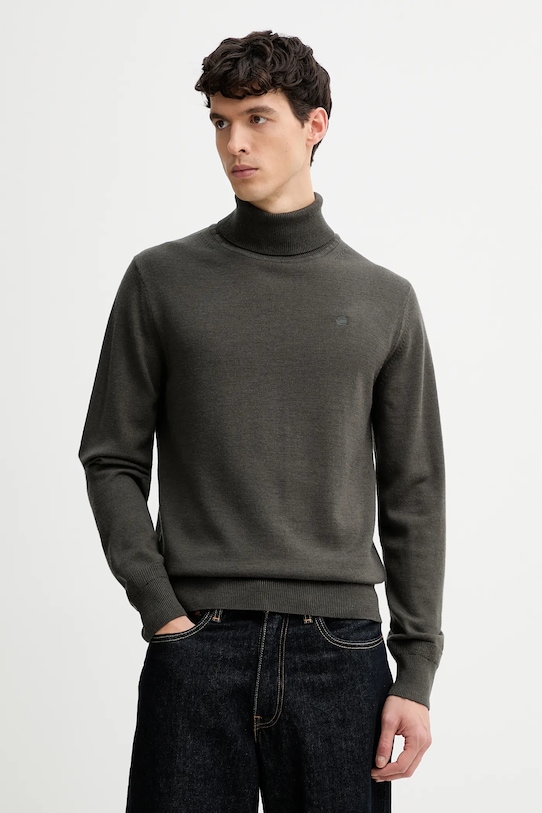 Vlněný svetr G-Star rolák zelená D27706.B692