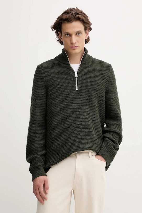 Marc O'Polo sweter z dodatkiem wełny zapinany zielony 5000007327