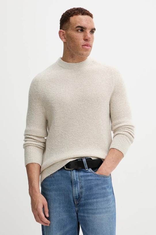 Marc O'Polo sweter z dodatkiem wełny okrągły beżowy 529506860144