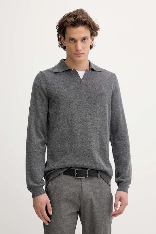 Marc O'Polo sweter z dodatkiem wełny szpic szary 529514460150