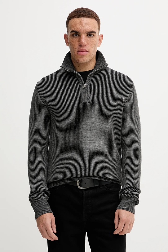 Marc O'Polo sweter z dodatkiem wełny zapinany szary M29507960118